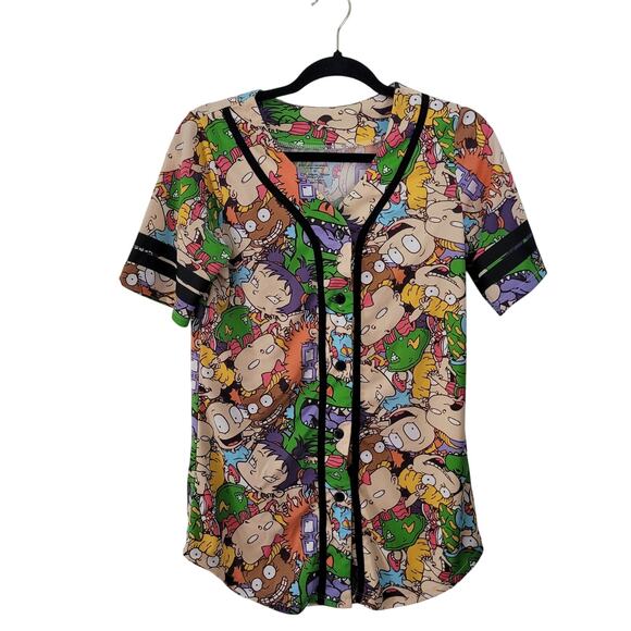 Nickelodeon Size M Rugrats Print Button Up Shirt Cartoon Collab Baseball Cut - Picture 1 of 7